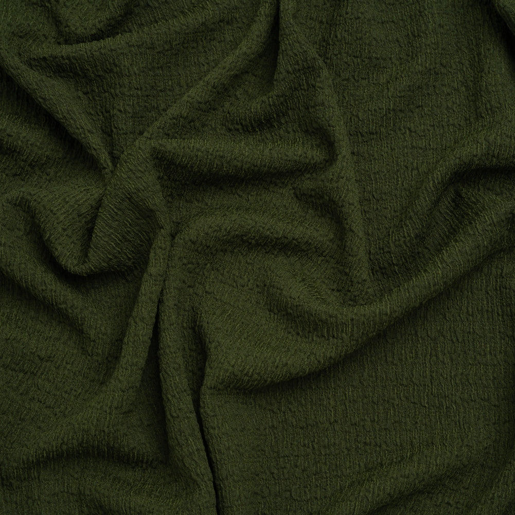 Crinkled Stretch Polyester Sweater Knit - Moss Green - Designer Deadstock