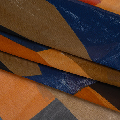 Polyester Chiffon Print - Dark Blue, Burnt Orange and Tan Abstract - Designer Deadstock