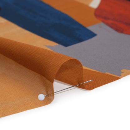 Polyester Chiffon Print - Dark Blue, Burnt Orange and Tan Abstract - Designer Deadstock