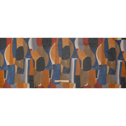Polyester Chiffon Print - Dark Blue, Burnt Orange and Tan Abstract - Designer Deadstock