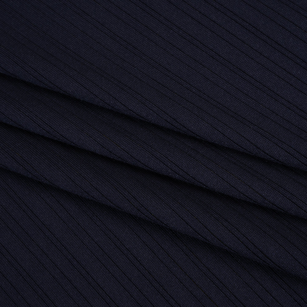 Stretch Polyester Barcode Rib Knit - Midnight Navy - Designer Deadstock