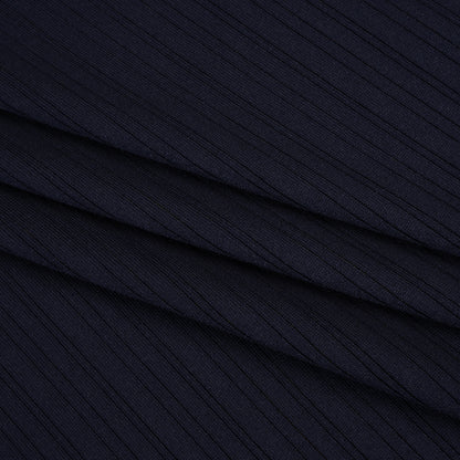 Stretch Polyester Barcode Rib Knit - Midnight Navy - Designer Deadstock