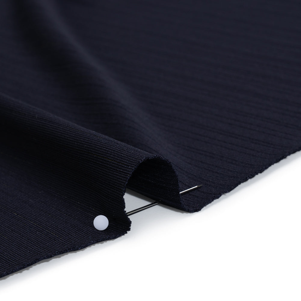 Stretch Polyester Barcode Rib Knit - Midnight Navy - Designer Deadstock