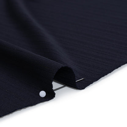 Stretch Polyester Barcode Rib Knit - Midnight Navy - Designer Deadstock