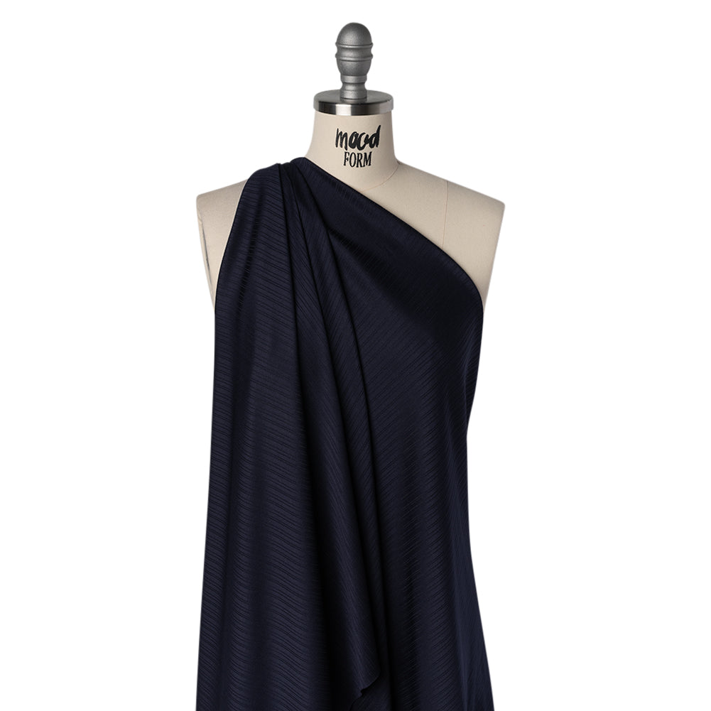 Stretch Polyester Barcode Rib Knit - Midnight Navy - Designer Deadstock