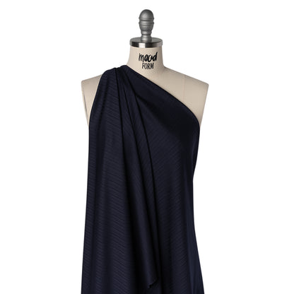 Stretch Polyester Barcode Rib Knit - Midnight Navy - Designer Deadstock
