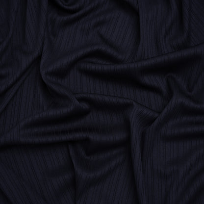 Stretch Polyester Barcode Rib Knit - Midnight Navy - Designer Deadstock