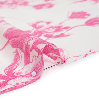 Polyester Chiffon Print - Hot Pink and Ivory Pastoral Floral - Designer Deadstock