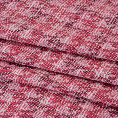 Polyester and Cotton Boucle Sweater Knit - Pink and White Mottled Plaid - Designer Deadstock