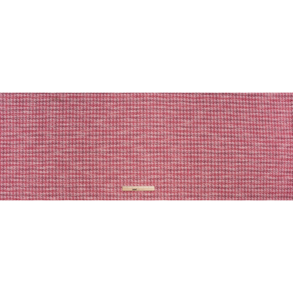 Polyester and Cotton Boucle Sweater Knit - Pink and White Mottled Plaid - Designer Deadstock