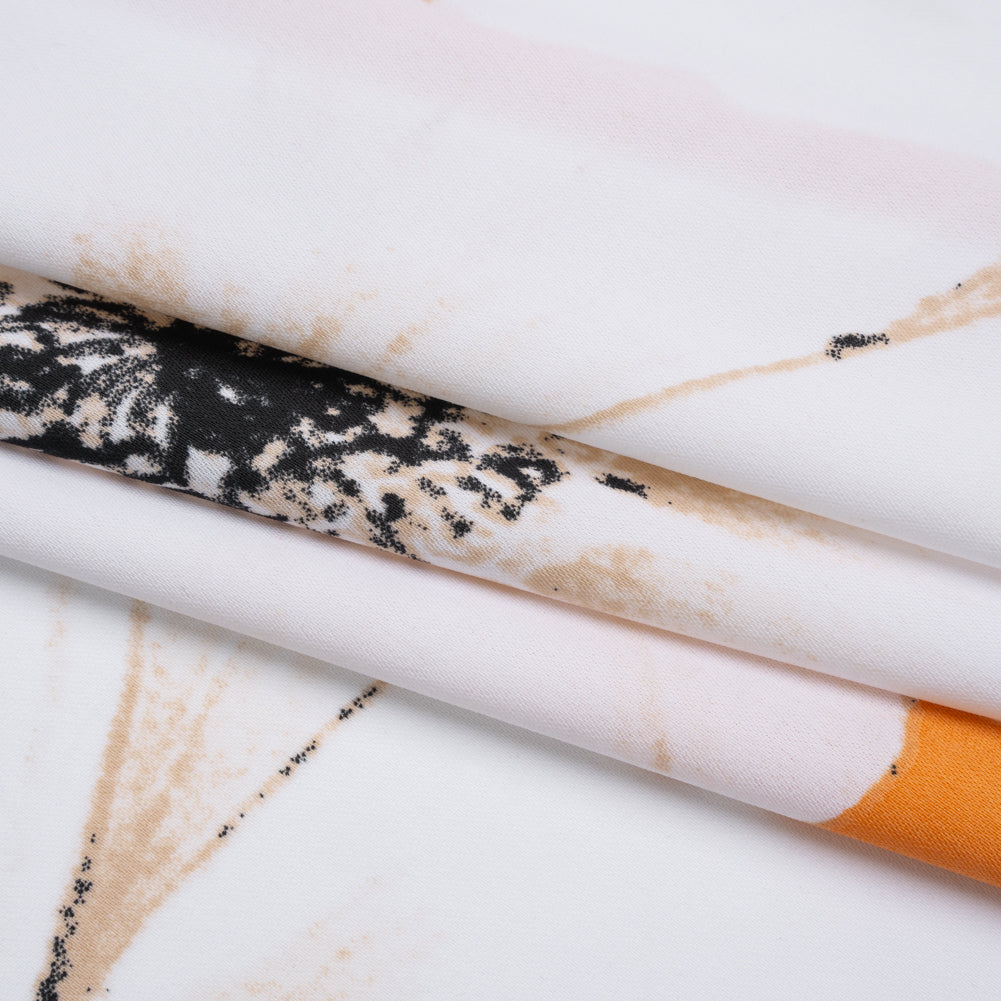 Drapey Stretch Polyester Woven Print - Creamsicle and White Floral - Designer Deadstock