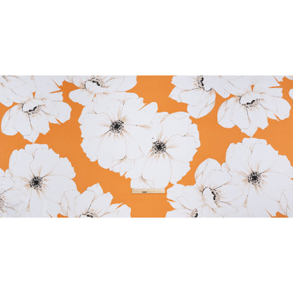 Drapey Stretch Polyester Woven Print - Creamsicle and White Floral - Designer Deadstock