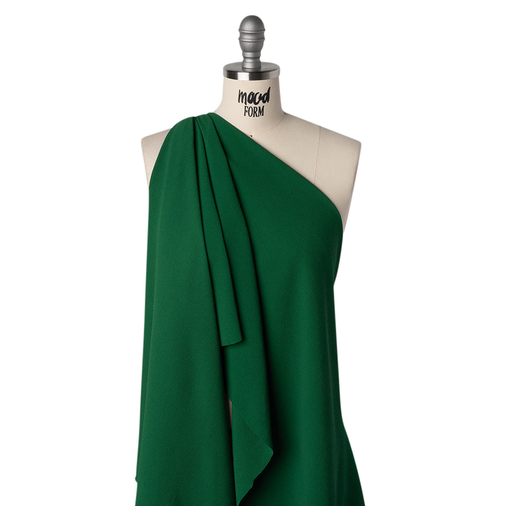 Puckered Stretch Polyester Crepe - Emerald Green - Designer Deadstock