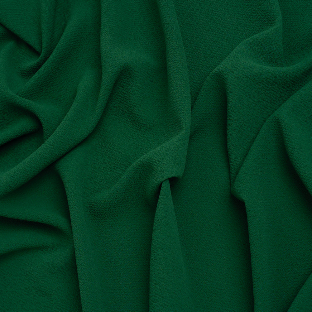 Puckered Stretch Polyester Crepe - Emerald Green - Designer Deadstock