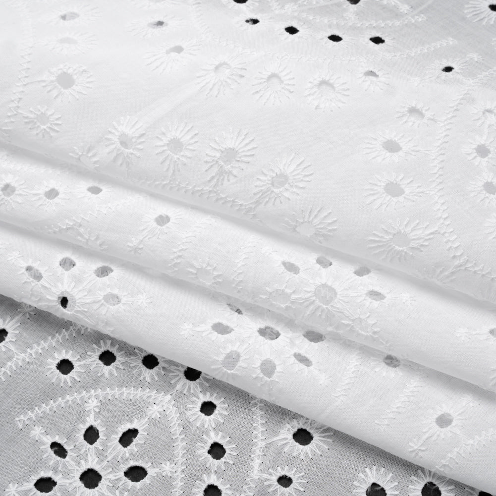 Embroidered Eyelet Cotton Lawn - White Floral Scallops - Designer Deadstock
