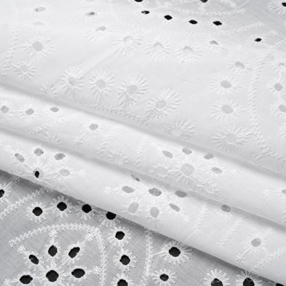 Embroidered Eyelet Cotton Lawn - White Floral Scallops - Designer Deadstock