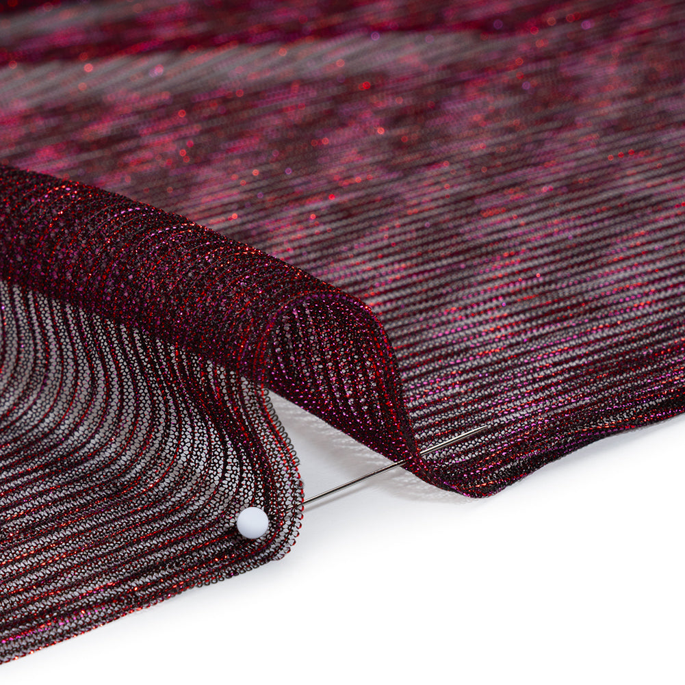 Metallic Sheer Polyester Knit Plisse - Magenta, Orange and Black - Designer Deadstock Detail