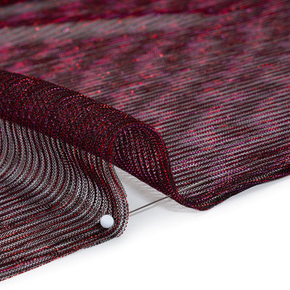Metallic Sheer Polyester Knit Plisse - Magenta, Orange and Black - Designer Deadstock Detail