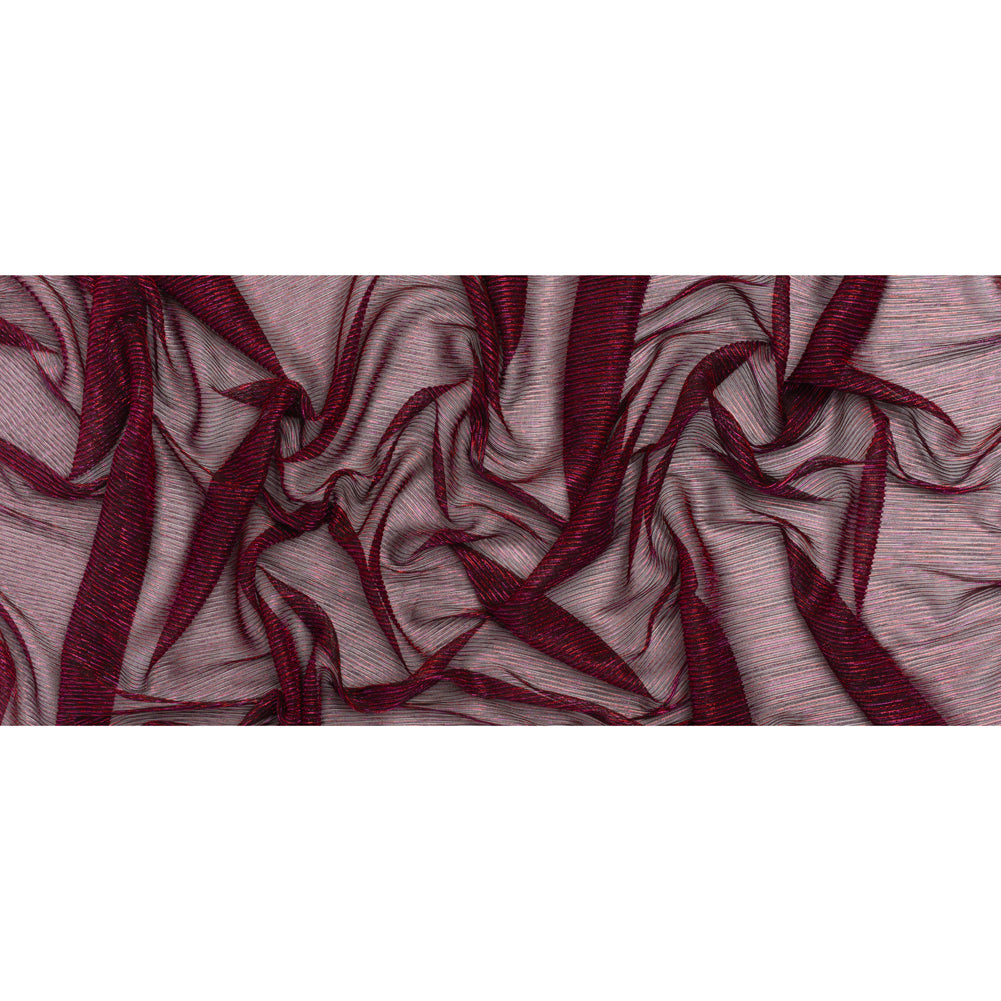 Metallic Sheer Polyester Knit Plisse - Magenta, Orange and Black - Designer Deadstock - Full