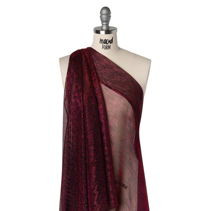 Metallic Sheer Polyester Knit Plisse - Magenta, Orange and Black - Designer Deadstock Drape
