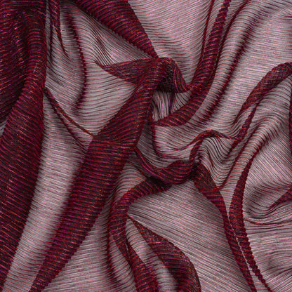 Metallic Sheer Polyester Knit Plisse - Magenta, Orange and Black - Designer Deadstock