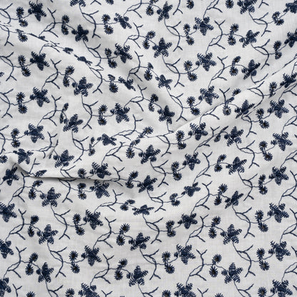 Embroidered Eyelet Cotton Voile - Navy Blue and White Little Flowers - Designer Deadstock