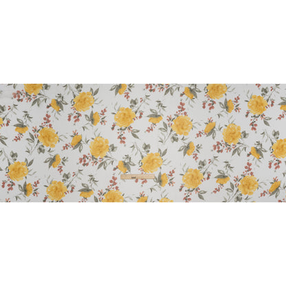 Polyester Chiffon Print - Yellow, Brick Red and White Floral - Designer Deadstock