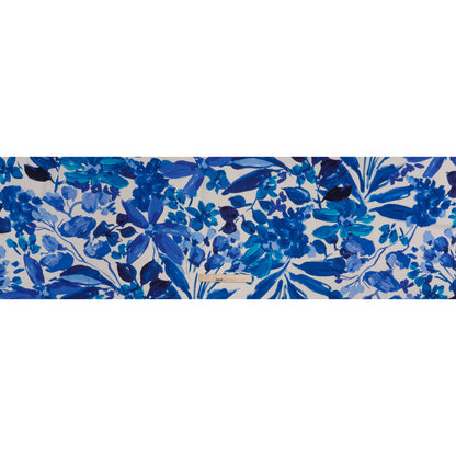 Linen and Rayon Woven Print - Cream and Adriatic Blue Painterly Floral - Designer Deadstock