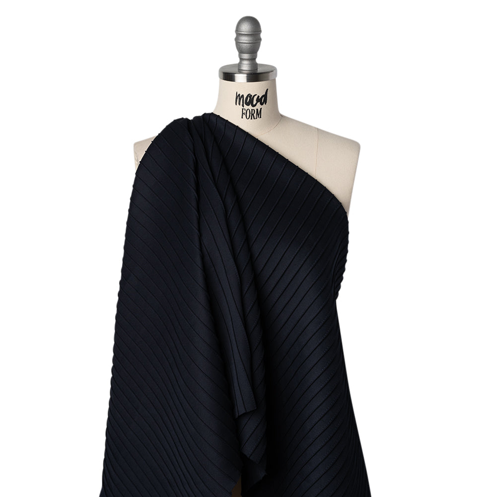 Pintucked Stretch Polyester Scuba Knit - Navy Blue - Designer Deadstock