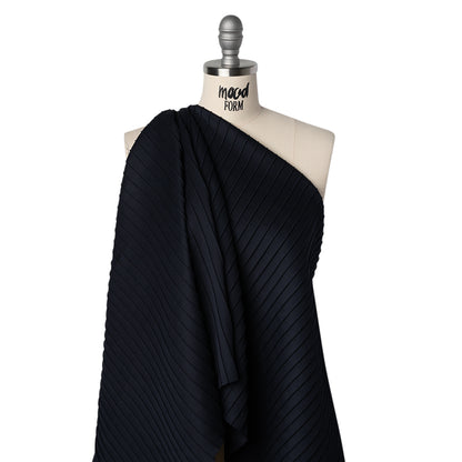 Pintucked Stretch Polyester Scuba Knit - Navy Blue - Designer Deadstock