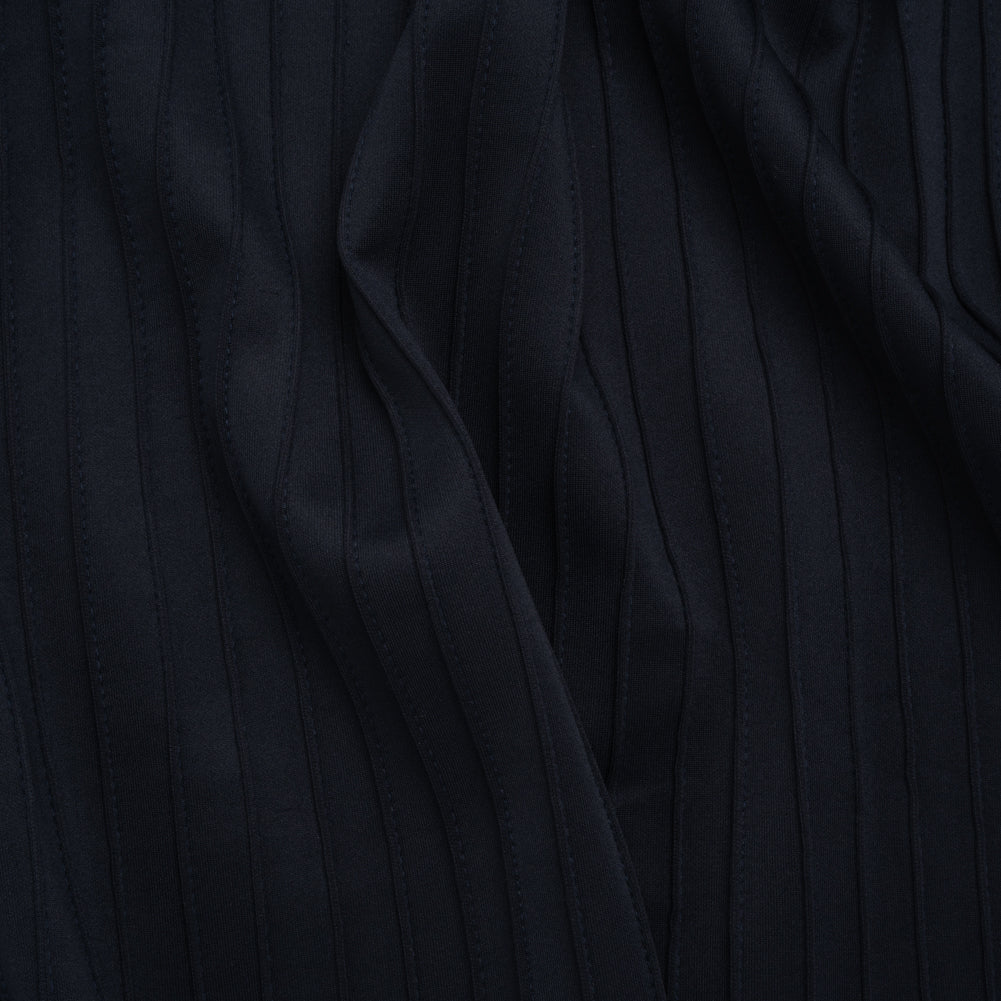Pintucked Stretch Polyester Scuba Knit - Navy Blue - Designer Deadstock