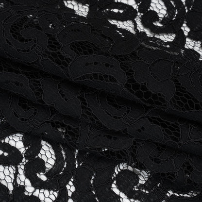 Corded Cotton and Polyester Lace - Black Floral - Designer Deadstock