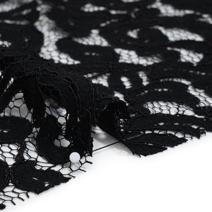 Corded Cotton and Polyester Lace - Black Floral - Designer Deadstock