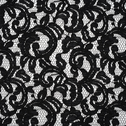 Corded Cotton and Polyester Lace - Black Floral - Designer Deadstock