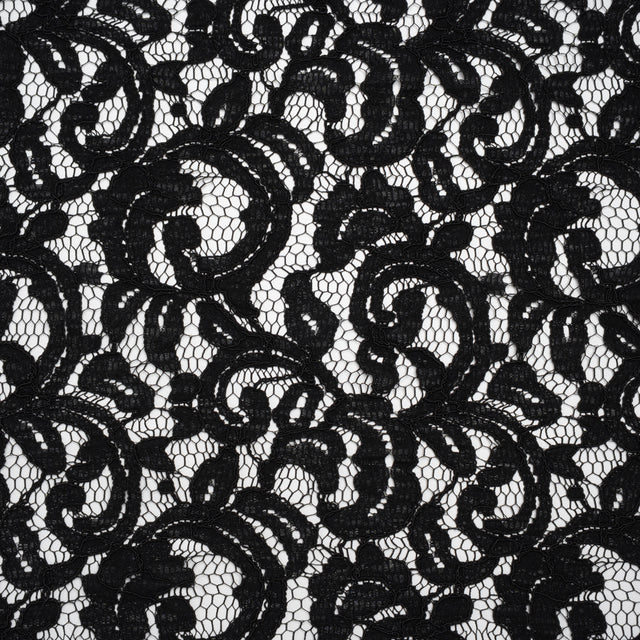 Corded Cotton and Polyester Lace - Black Floral - Designer Deadstock