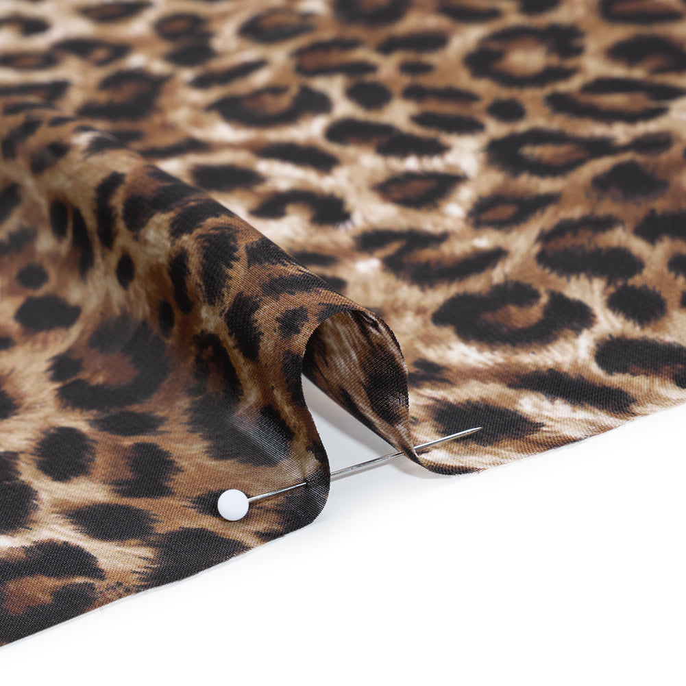 Polyester Chiffon Print - Brown and Black Leopard Spots - Designer Deadstock