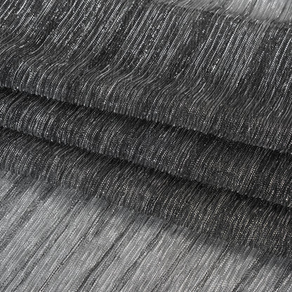 Metallic Sheer Polyester Knit Plisse - Silver and Black - Designer Deadstock Folded