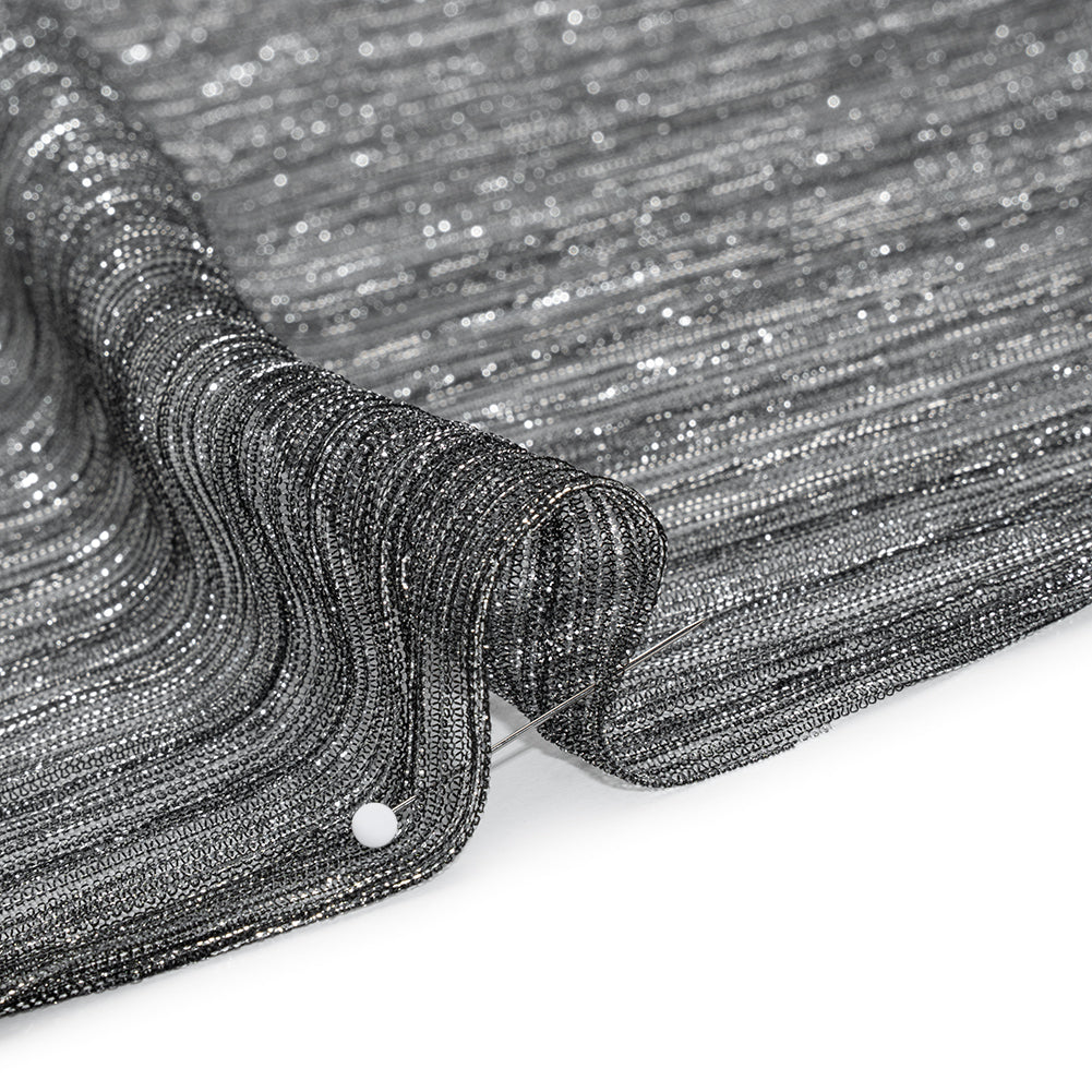 Metallic Sheer Polyester Knit Plisse - Silver and Black - Designer Deadstock Detail