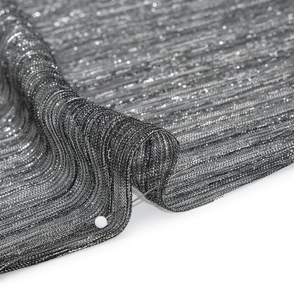 Metallic Sheer Polyester Knit Plisse - Silver and Black - Designer Deadstock Detail
