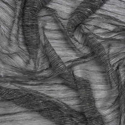Metallic Sheer Polyester Knit Plisse - Silver and Black - Designer Deadstock