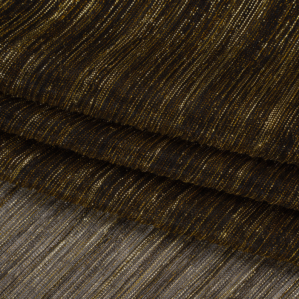 Metallic Sheer Polyester Knit Plisse - Gold and Black - Designer Deadstock Folded
