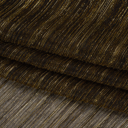 Metallic Sheer Polyester Knit Plisse - Gold and Black - Designer Deadstock Folded