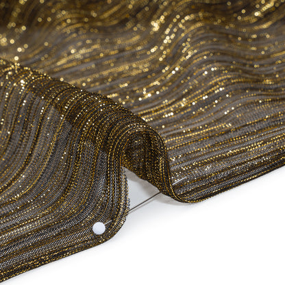Metallic Sheer Polyester Knit Plisse - Gold and Black - Designer Deadstock Detail