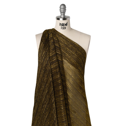 Metallic Sheer Polyester Knit Plisse - Gold and Black - Designer Deadstock Drape