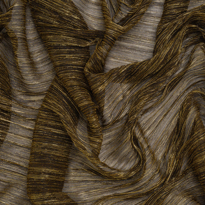 Metallic Sheer Polyester Knit Plisse - Gold and Black - Designer Deadstock