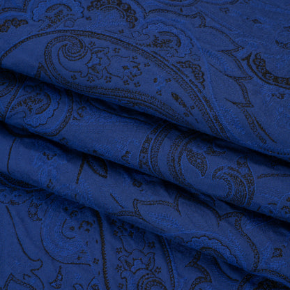 Metallic Cotton and Polyester Brocade - Dark Blue and Black Paisley - Designer Deadstock