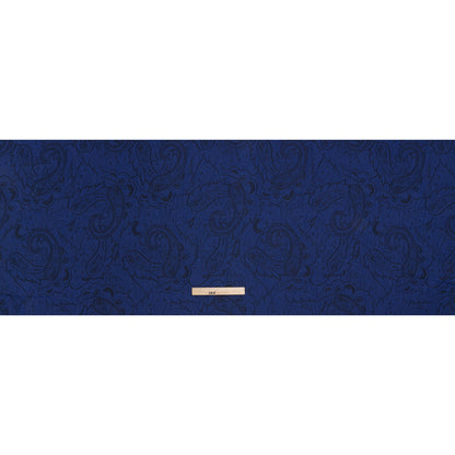 Metallic Cotton and Polyester Brocade - Dark Blue and Black Paisley - Designer Deadstock