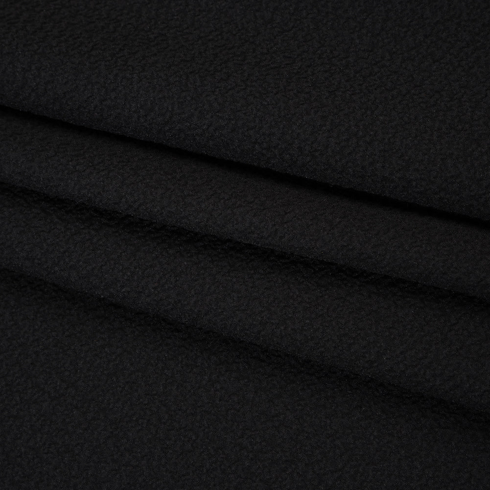Stretch Polyester Seersucker - Black - Designer Deadstock
