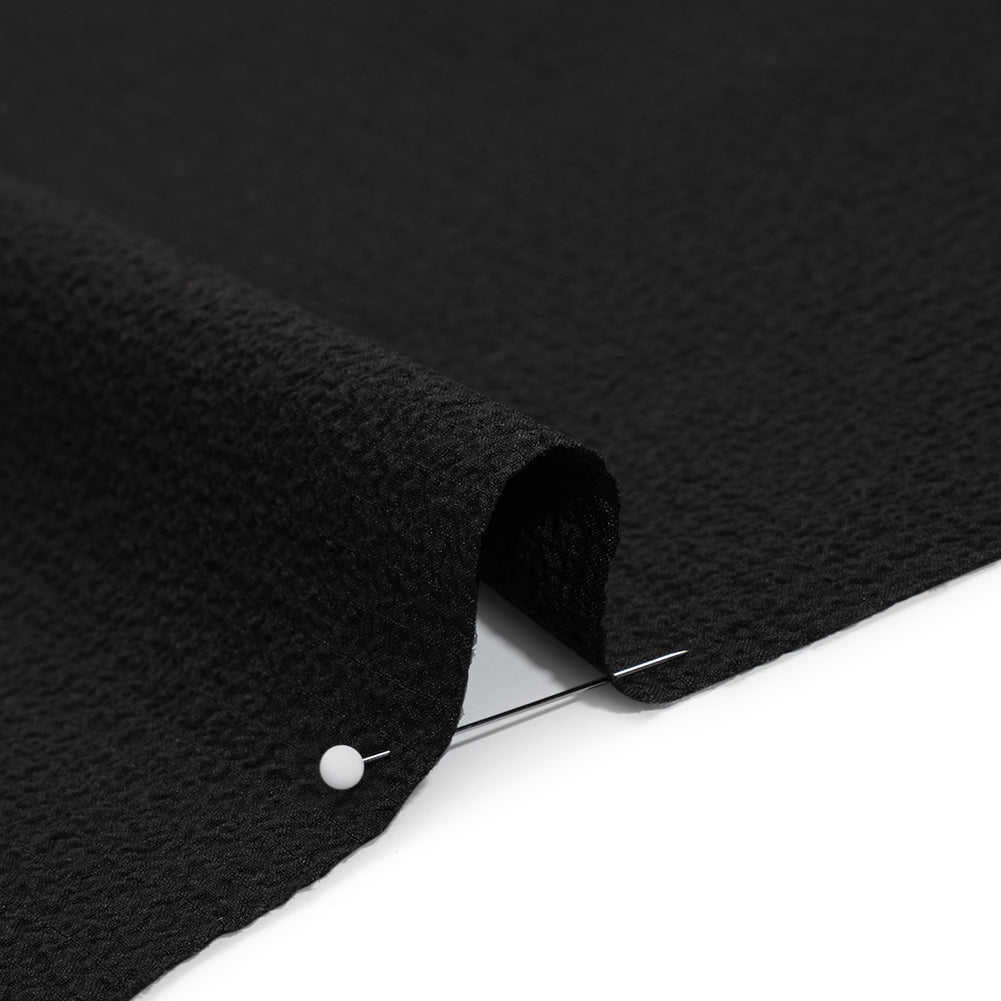 Stretch Polyester Seersucker - Black - Designer Deadstock