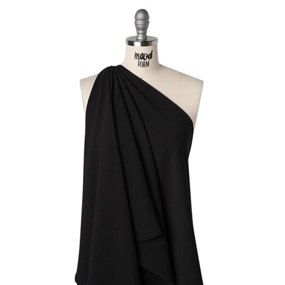 Stretch Polyester Seersucker - Black - Designer Deadstock